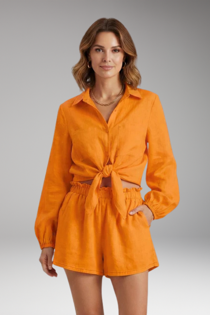 Women's Two Piece Set with Button Shirt and Shorts