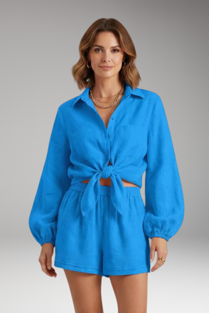 Women's Two Piece Set with Button Shirt and Shorts