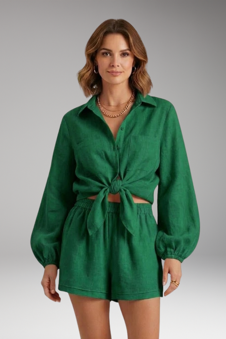 Women's Two Piece Set with Button Shirt and Shorts