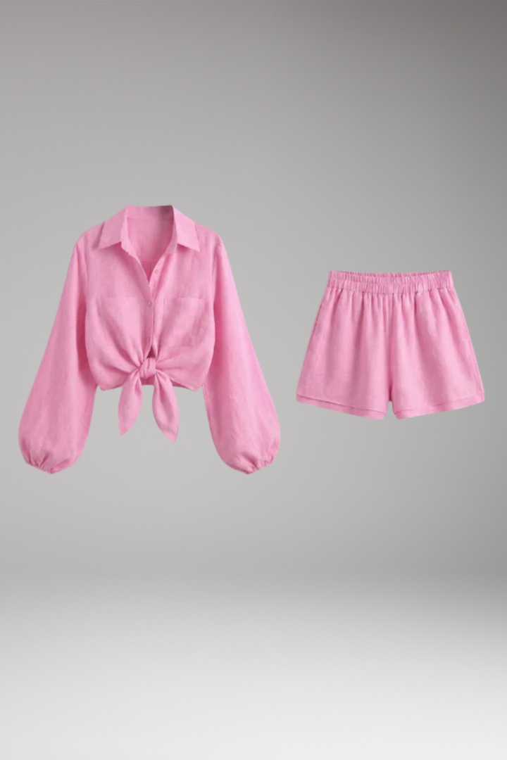 Women's Two Piece Set with Button Shirt and Shorts