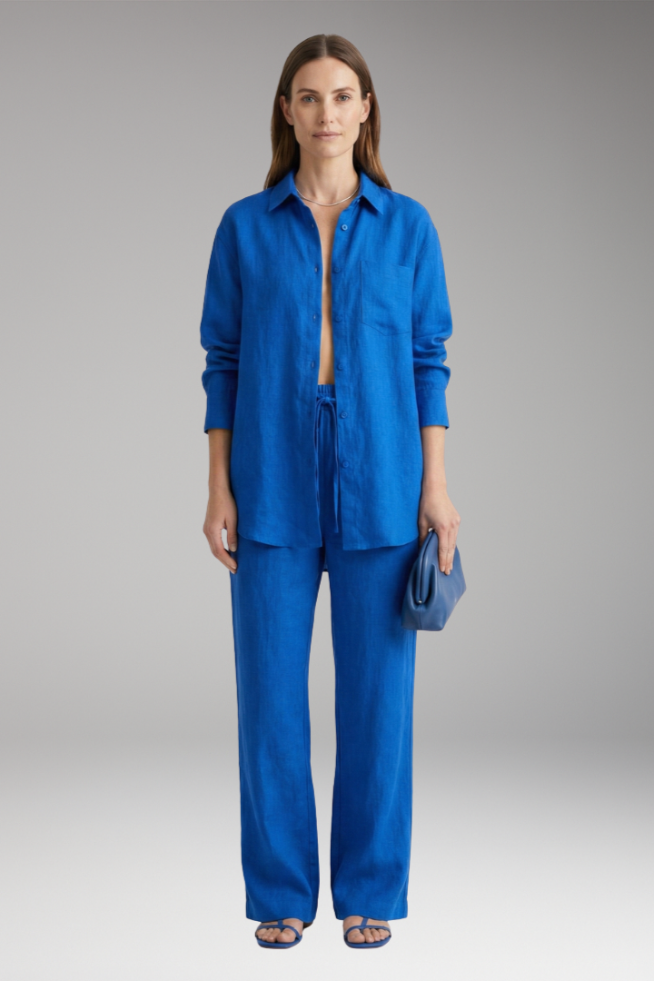 Women's Two Piece Set with Button Shirt and Wide Pants