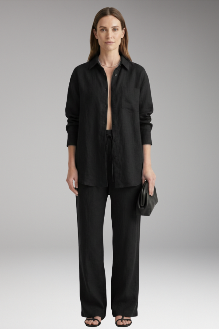 Women's Two Piece Set with Button Shirt and Wide Pants