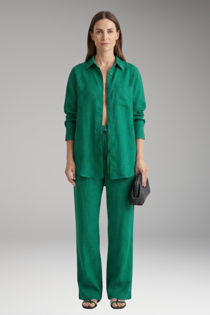 Women's Two Piece Set with Button Shirt and Wide Pants