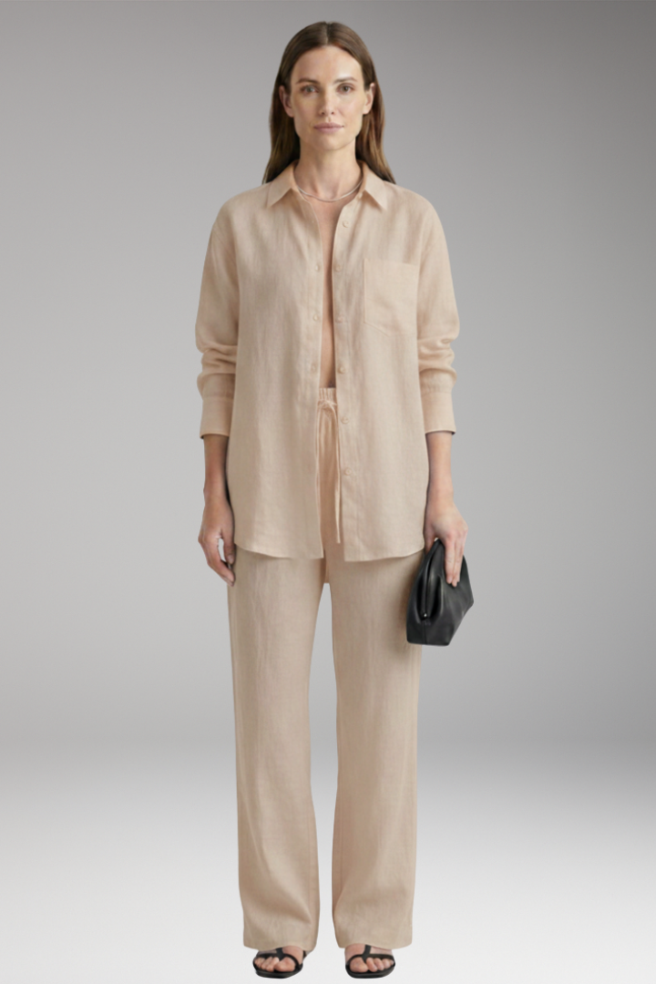 Women's Two Piece Set with Button Shirt and Wide Pants