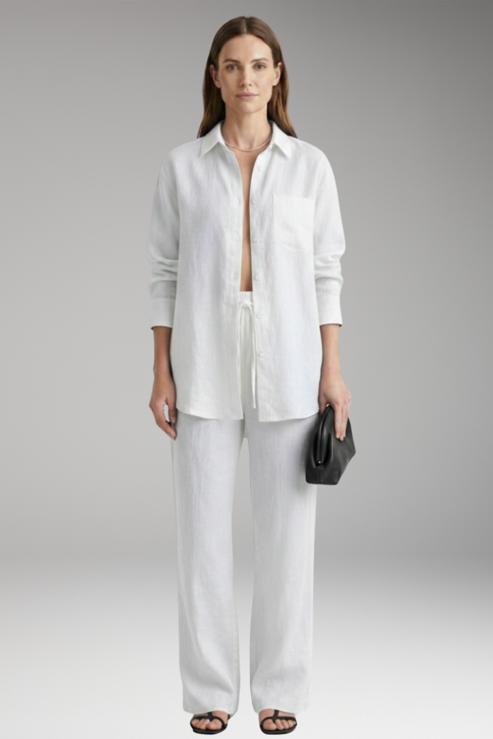 Women's Two Piece Set with Button Shirt and Wide Pants