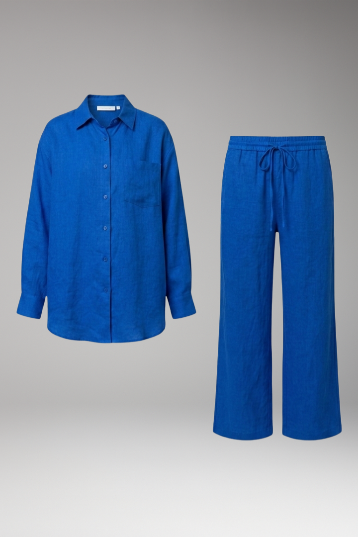 Women's Two Piece Set with Button Shirt and Wide Pants
