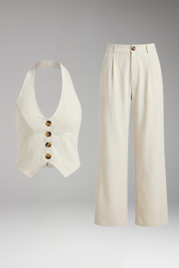 Women's Two Piece Set with Halter Top and Wide Pants
