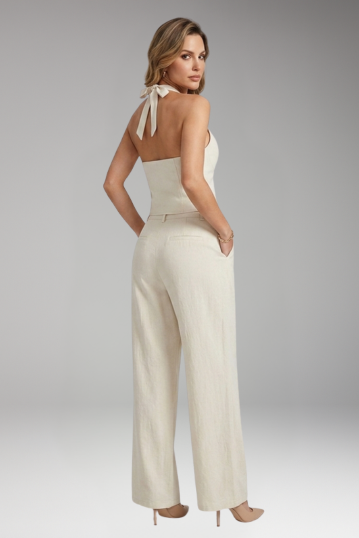 Women's Two Piece Set with Halter Top and Wide Pants