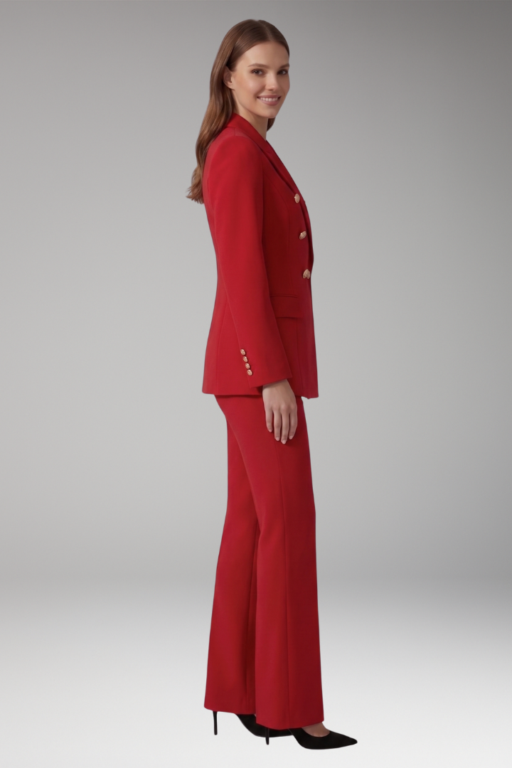 Women's Two Piece Set with Lapel Collar Blazer and Trousers