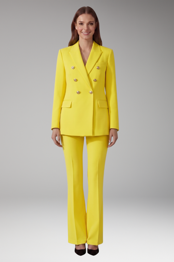 Women's Two Piece Set with Lapel Collar Blazer and Trousers