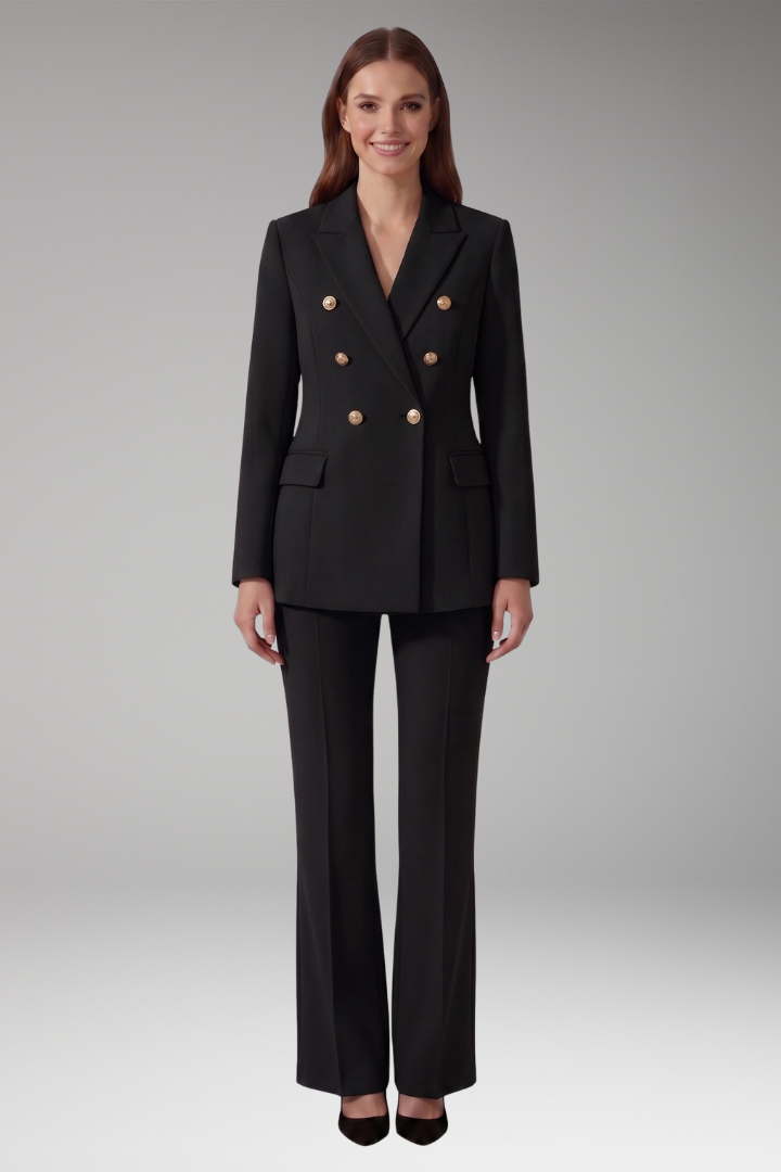Women's Two Piece Set with Lapel Collar Blazer and Trousers