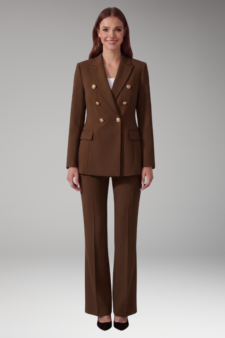 Women's Two Piece Set with Lapel Collar Blazer and Trousers
