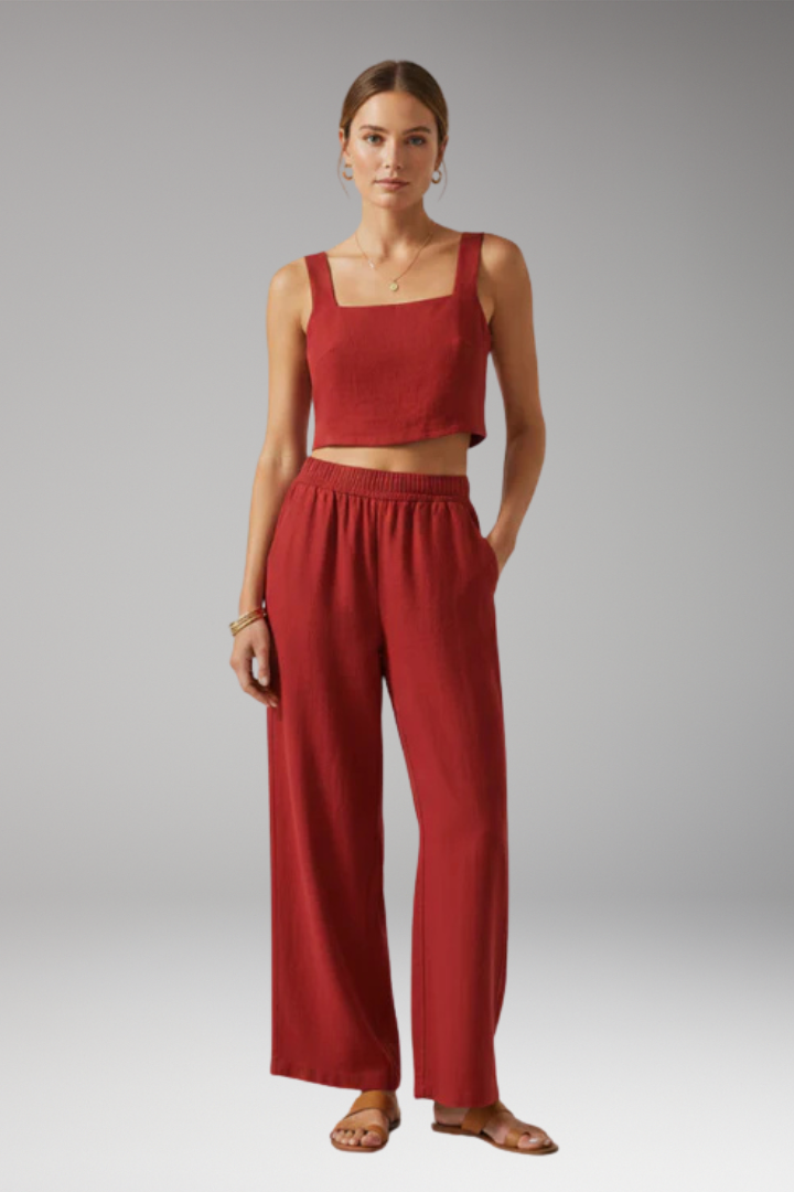 Women's Two Piece Set with Square Neck Top and Pants