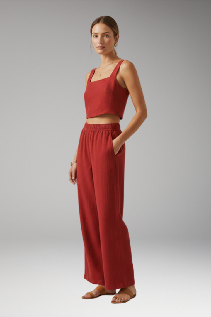Women's Two Piece Set with Square Neck Top and Pants