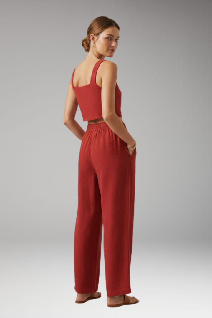 Women's Two Piece Set with Square Neck Top and Pants