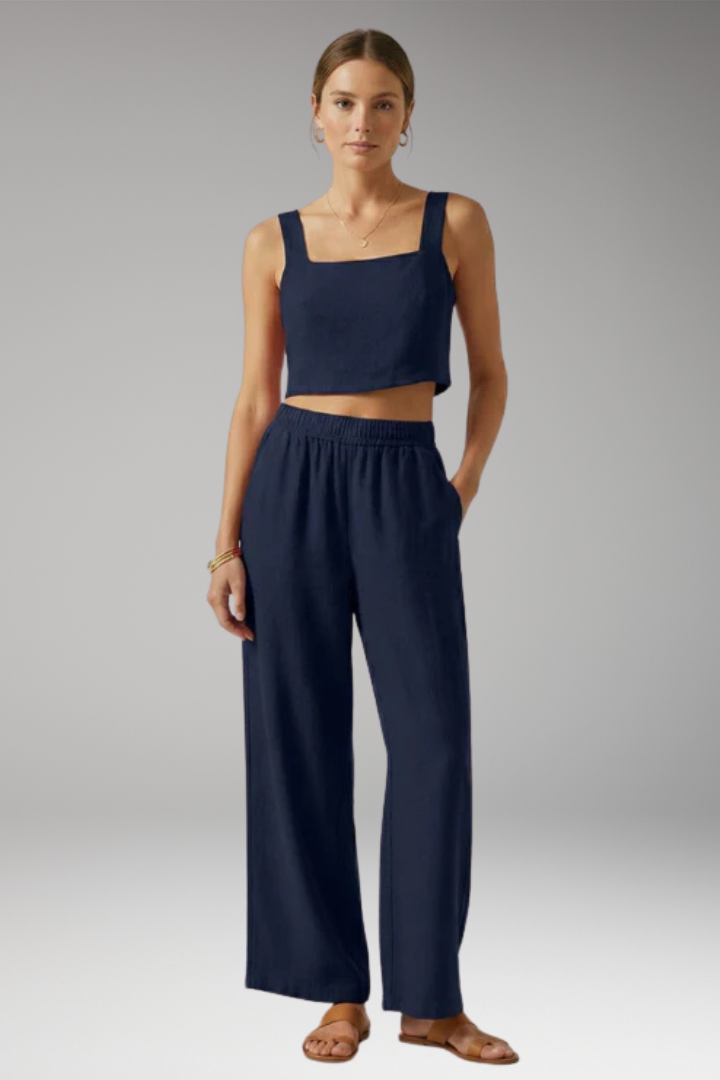 Women's Two Piece Set with Square Neck Top and Pants