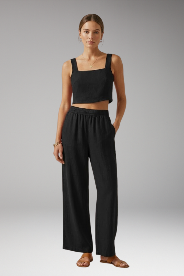 Women's Two Piece Set with Square Neck Top and Pants