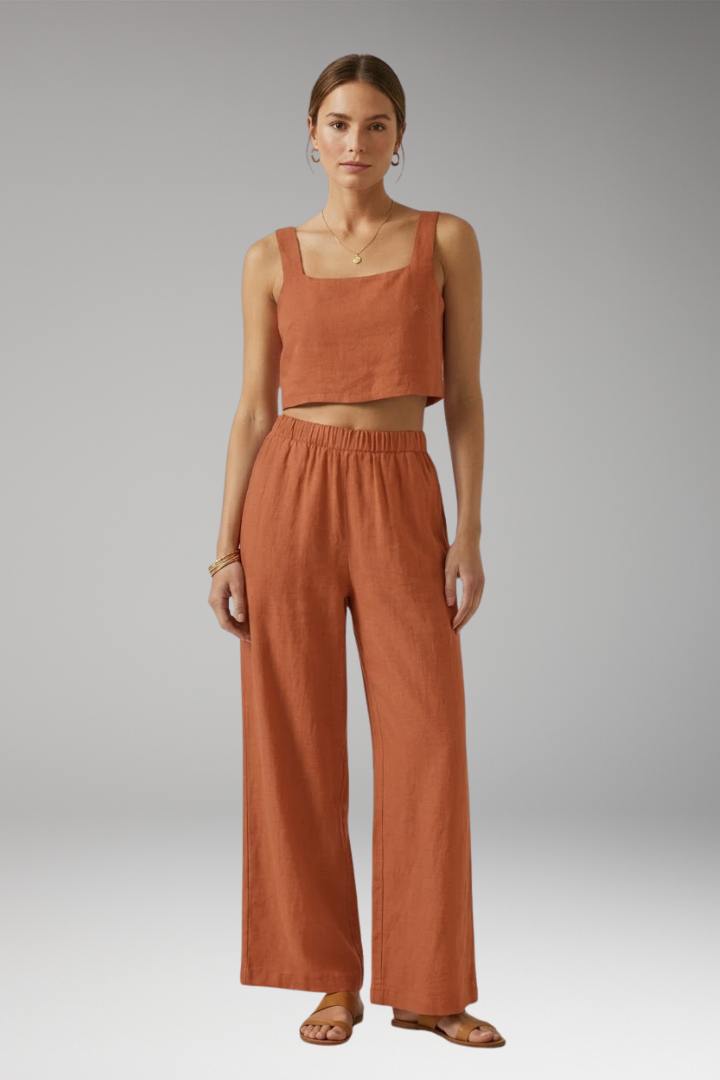 Women's Two Piece Set with Square Neck Top and Pants