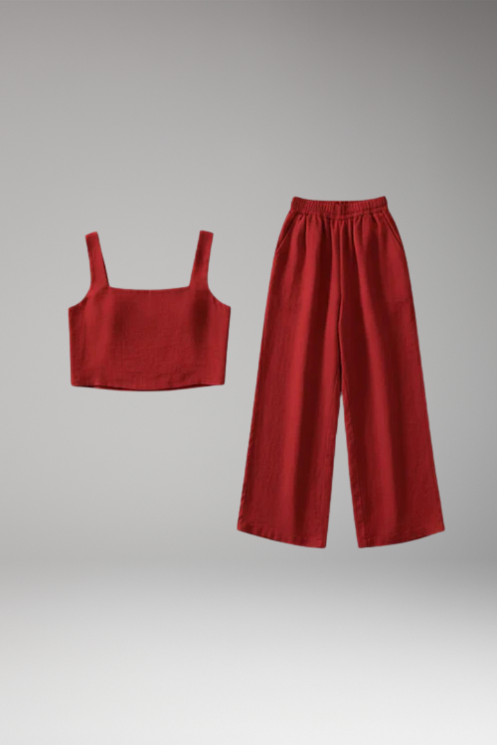 Women's Two Piece Set with Square Neck Top and Pants