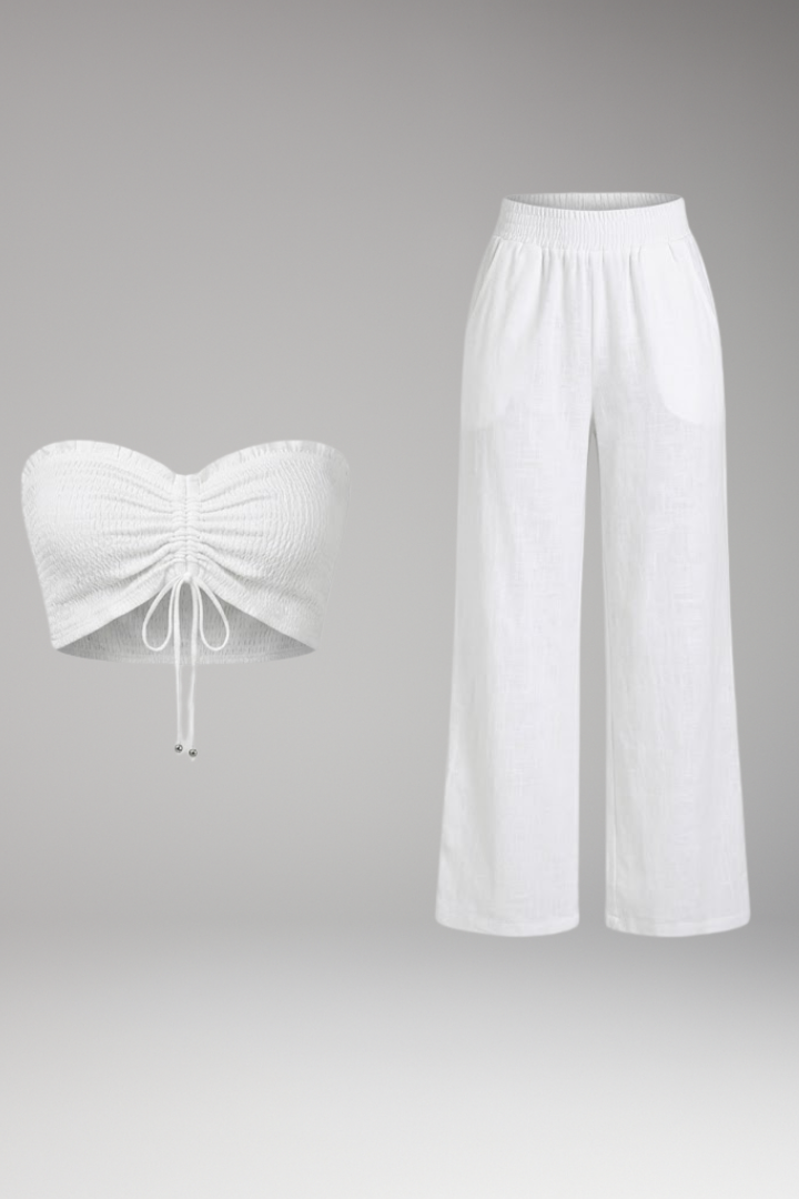 Women's Two Piece Set with Strapless Crop Top and Pants
