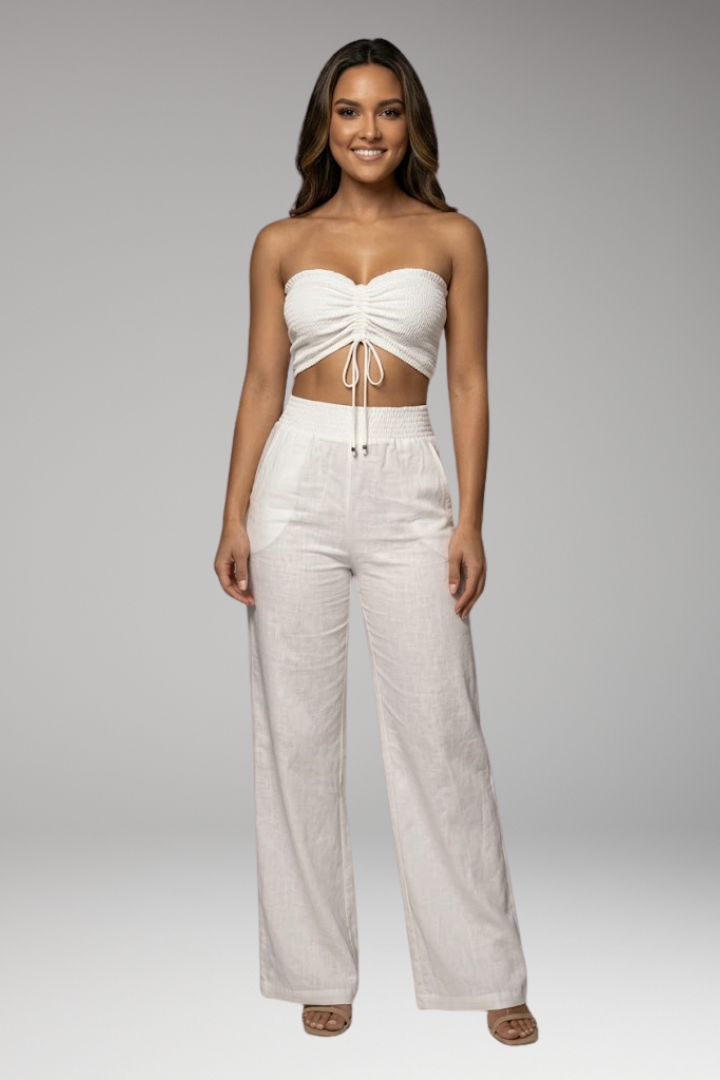 Women's Two Piece Set with Strapless Crop Top and Pants