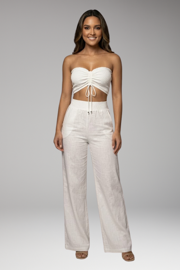 Women's Two Piece Set with Strapless Crop Top and Pants