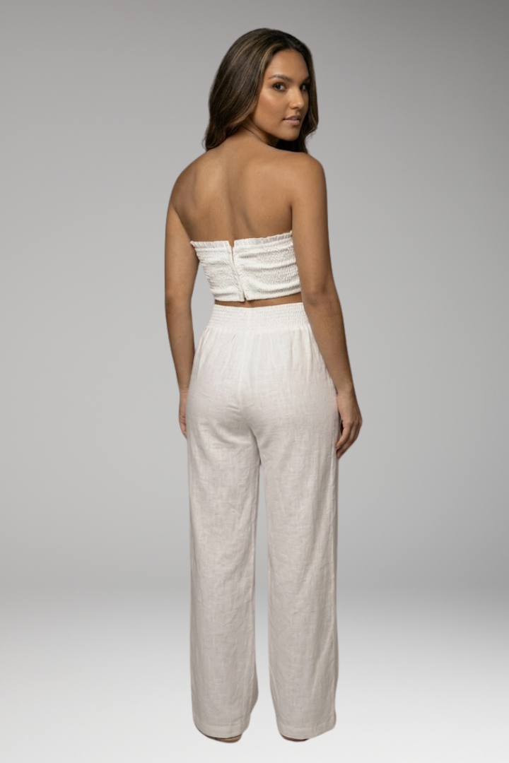Women's Two Piece Set with Strapless Crop Top and Pants