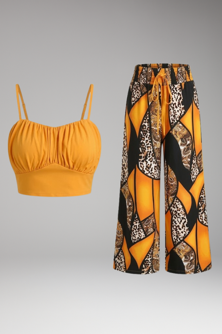 Women's Two Piece Set with Top and Wide Pants