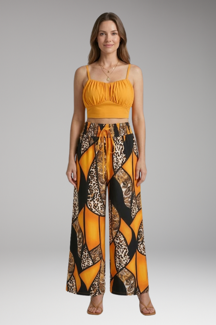 Women's Two Piece Set with Top and Wide Pants