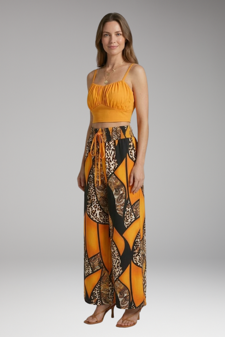 Women's Two Piece Set with Top and Wide Pants