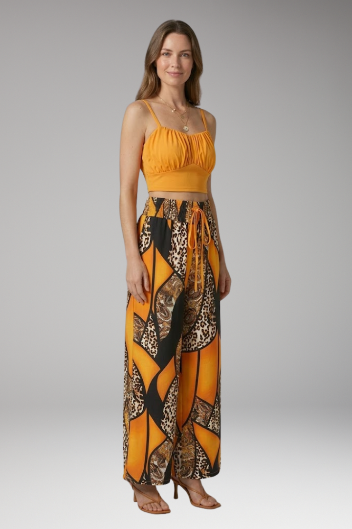 Women's Two Piece Set with Top and Wide Pants