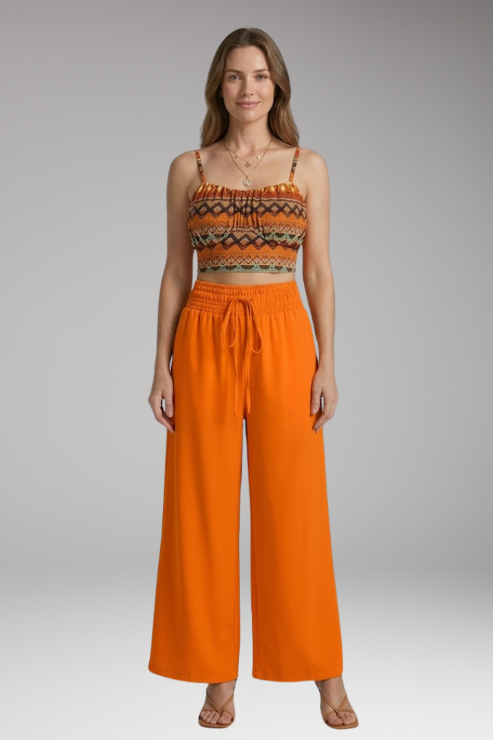 Women's Two Piece Set with Top and Wide Pants