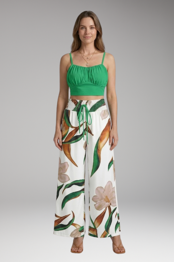 Women's Two Piece Set with Top and Wide Pants