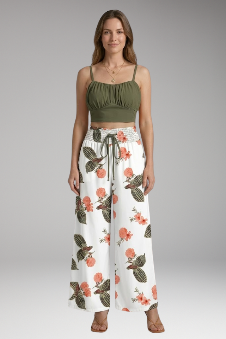 Women's Two Piece Set with Top and Wide Pants