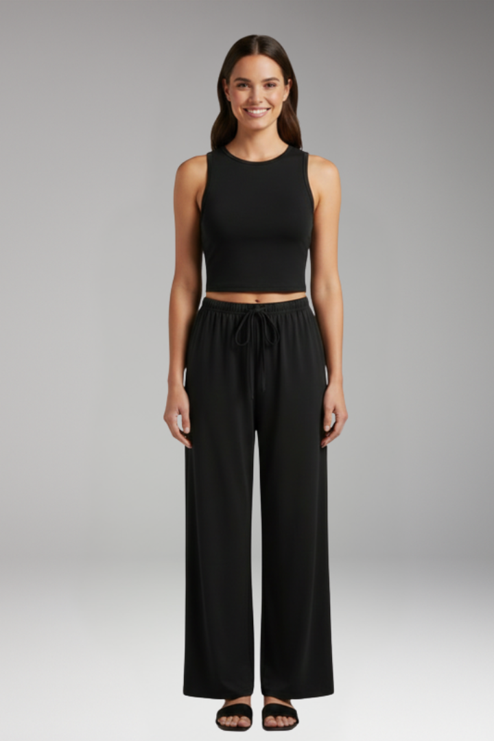 Women's Two Piece Set with Wide Leg Pants