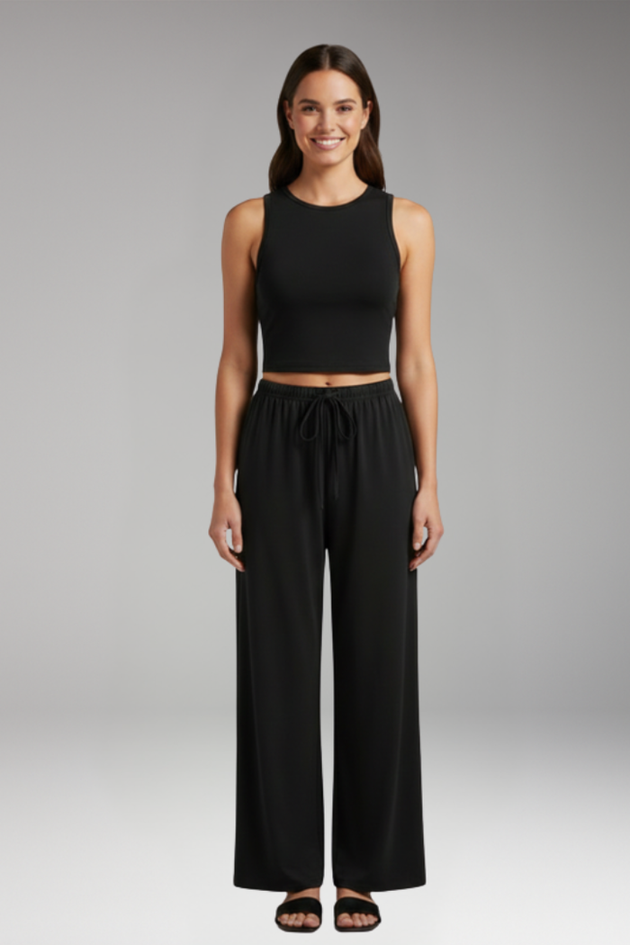 Women's Two Piece Set with Wide Leg Pants
