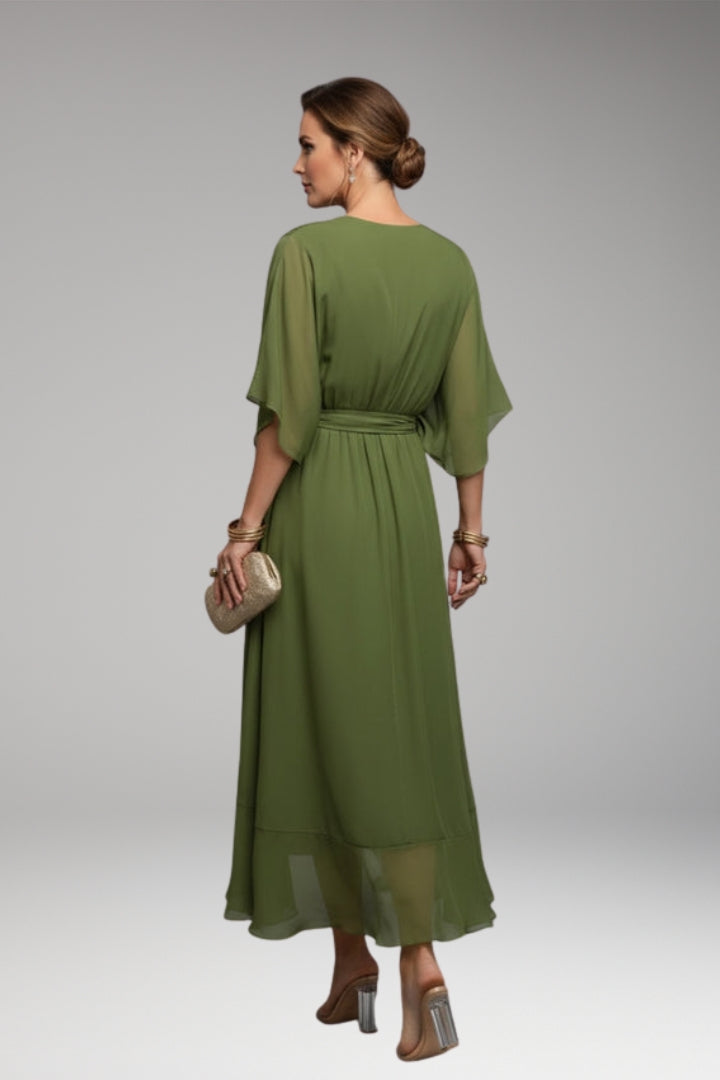 Women's V-Neck Chiffon Dress with Elegant Design, Versatile Style