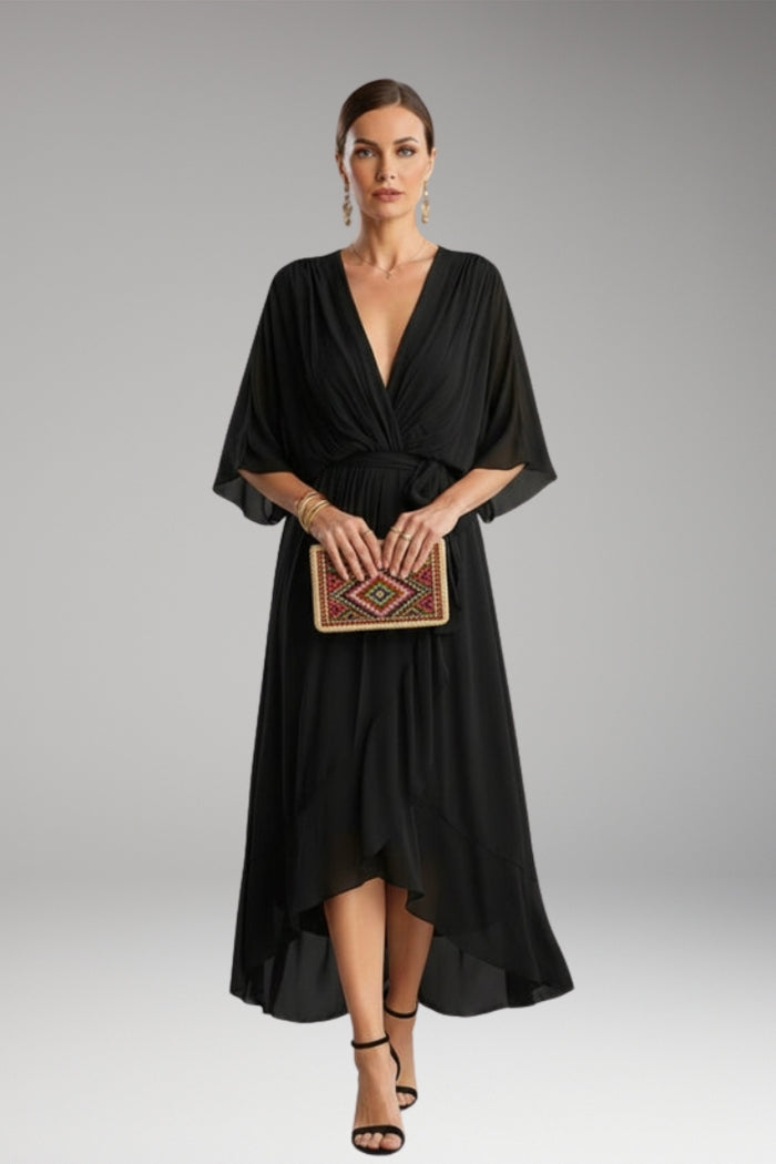 Women's V-Neck Chiffon Dress with Elegant Design and Versatile Fit