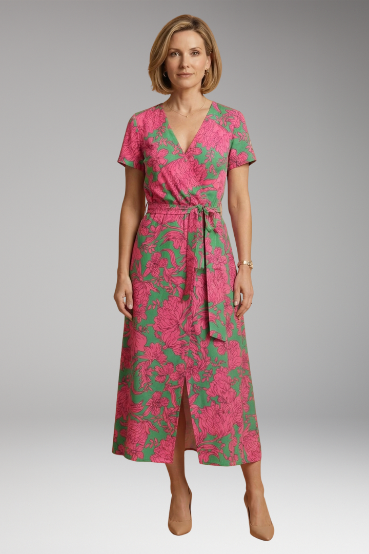 Women's V-Neck Maxi Dress with Floral Print and Sleeveless Design