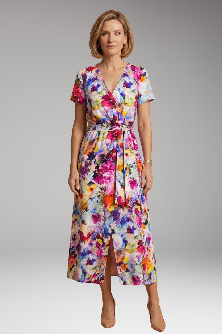 Women's V-Neck Maxi Dress with Floral Print and Sleeveless Design