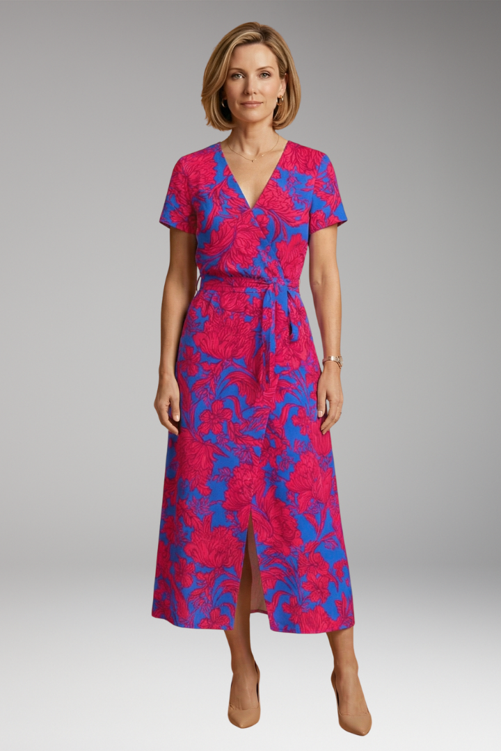 Women's V-Neck Maxi Dress with Floral Print and Sleeveless Design