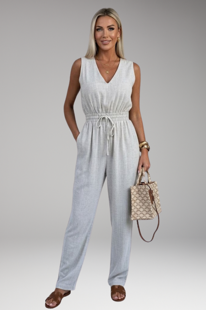 Women's V Neck Jumpsuit with Drawstring Waist
