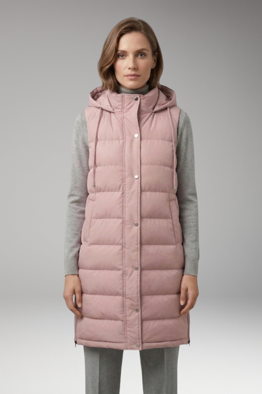 Women's Vest with Hood and Quilted Surface