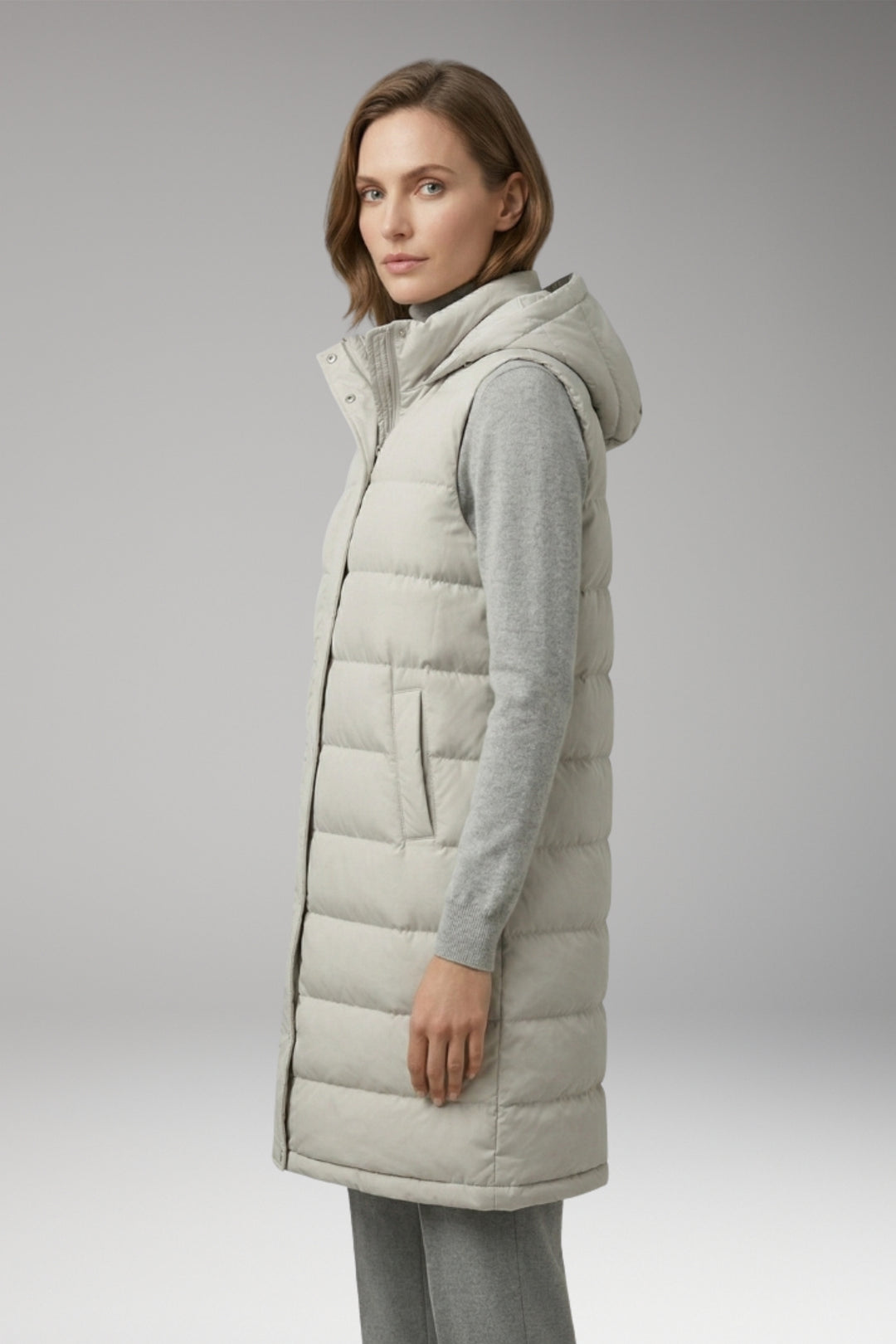 Women's Vest with Hood and Quilted Surface