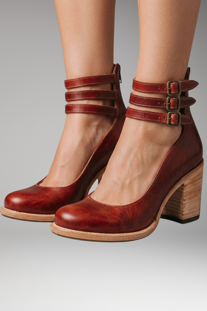 Women's Vintage Ankle Strap Sandal Heels with Block Heel and Adjustable Strap