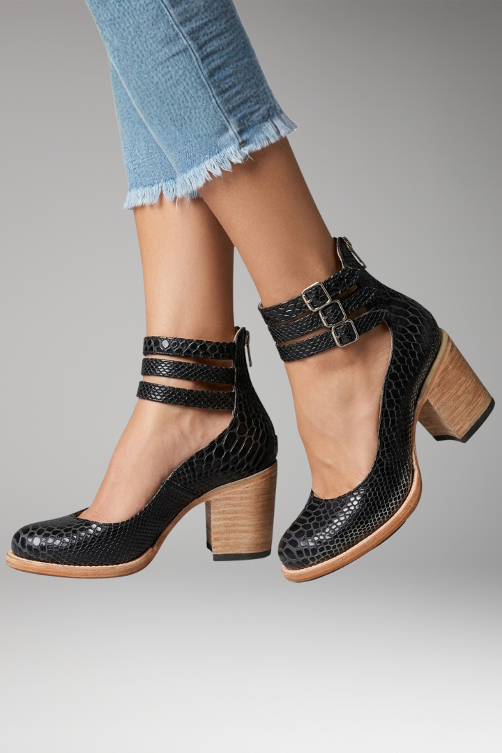 Women's Vintage Ankle Strap Sandal Heels with Block Heel and Adjustable Strap