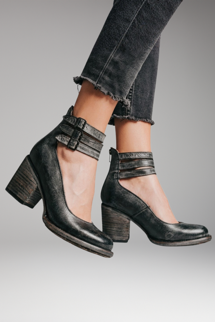 Women's Vintage Ankle Strap Sandal Heels with Block Heel and Adjustable Strap