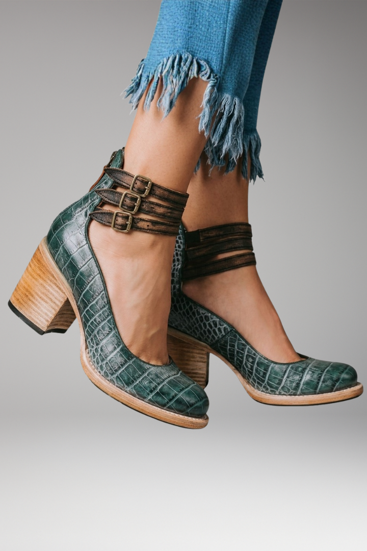 Women's Vintage Ankle Strap Sandal Heels with Block Heel and Adjustable Strap
