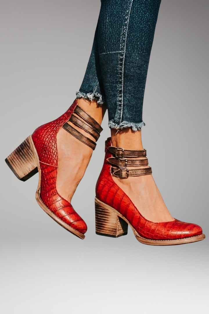 Women's Vintage Ankle Strap Sandal Heels with Block Heel and Adjustable Strap