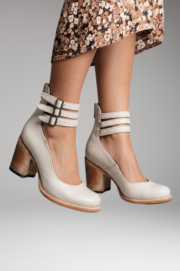 Women's Vintage Ankle Strap Sandal Heels with Block Heel and Adjustable Strap